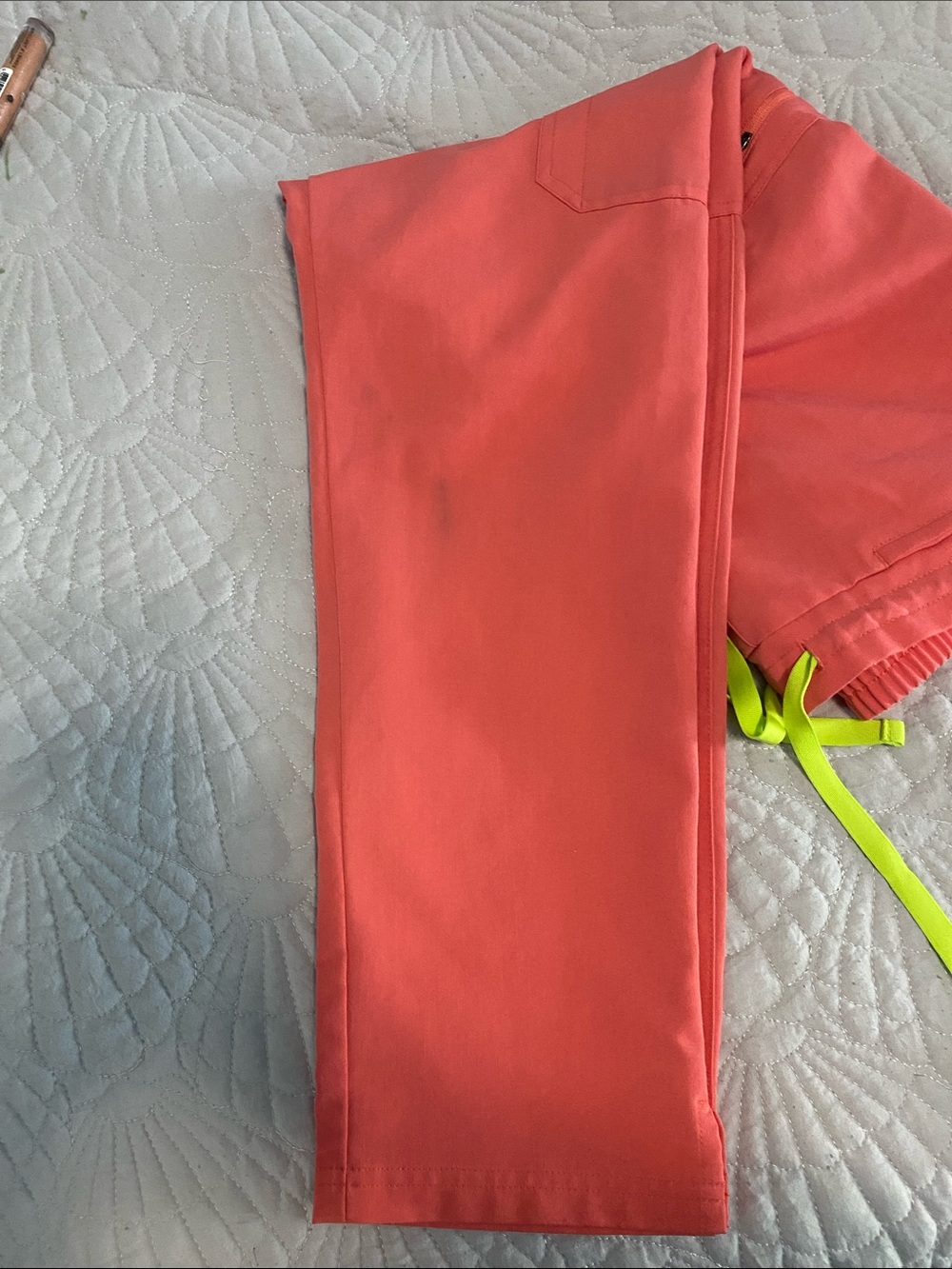 Figs Women's Coral Zamora Scrub Pants with Neon Yellow Drawstring - Picture 5 of 5